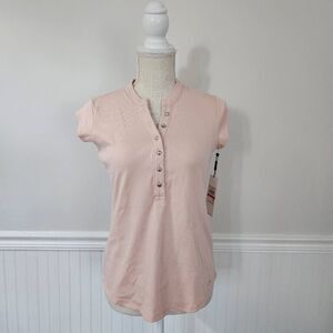Calvin Klein Modern Essentials Cap Sleeve Henley Top in Light Pink Size XS